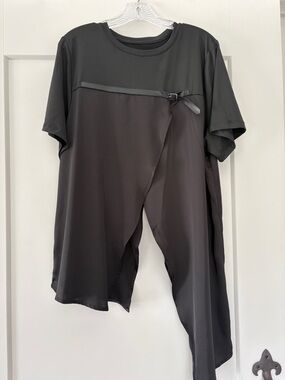 Asymmetrical Black Draped Short Sleeve Top